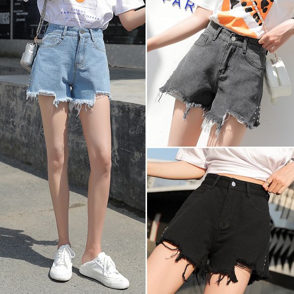 women's shorts 001# high waist denim new slim and versatile elastic pants, White;black
women's shorts 001# high waist denim new slim and versatile elastic pants, White;black