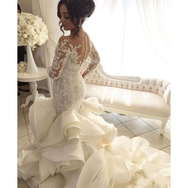 casual dresses quality elegant mermaid bride dress robe de mariee chic ruffles cathedral train sheer long sleeve wedding gowns custom made, Black;gray
casual dresses quality elegant mermaid bride dress robe de mariee chic ruffles cathedral train sheer long sleeve wedding gowns custom made, Black;gray