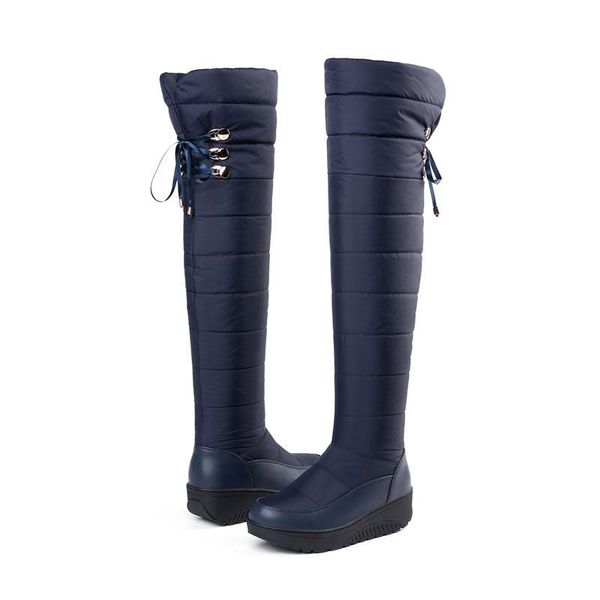 asumer size big 35-44 russia keep snow warm with thick skin winter of women wedged shoes on the knee high boots, Black