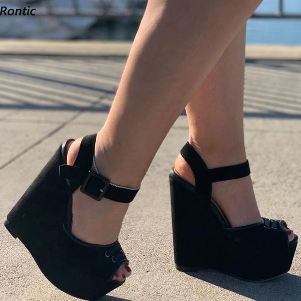 sandals rontic handwork women summer platform suede wedges heel peep toe elegant black party shoes us size 5-20
sandals rontic handwork women summer platform suede wedges heel peep toe elegant black party shoes us size 5-20