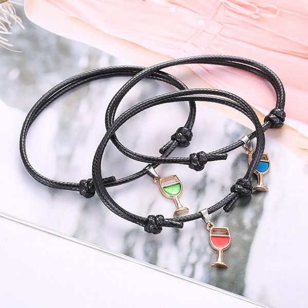link, chain fashion wine glass pendant adjustable bracelet creative 3-piece set leather hand jewelry elegant women party accessories, Black
link, chain fashion wine glass pendant adjustable bracelet creative 3-piece set leather hand jewelry elegant women party accessories, Black