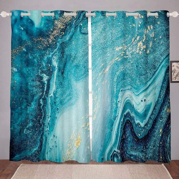 curtain & drapes living room decoration blackout curtains blue marble double bedroom luxury