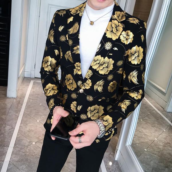 men's suits & blazers mens blazer silver gold jacket slim fit floral suit print flowers fashion male party stage formal, White;black
men's suits & blazers mens blazer silver gold jacket slim fit floral suit print flowers fashion male party stage formal, White;black