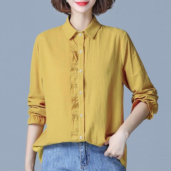 women's blouses & shirts spring autumn shirt women solid cotton office korean fashion clothing lapel ruffle long sleeve casual button, White
women's blouses & shirts spring autumn shirt women solid cotton office korean fashion clothing lapel ruffle long sleeve casual button, White