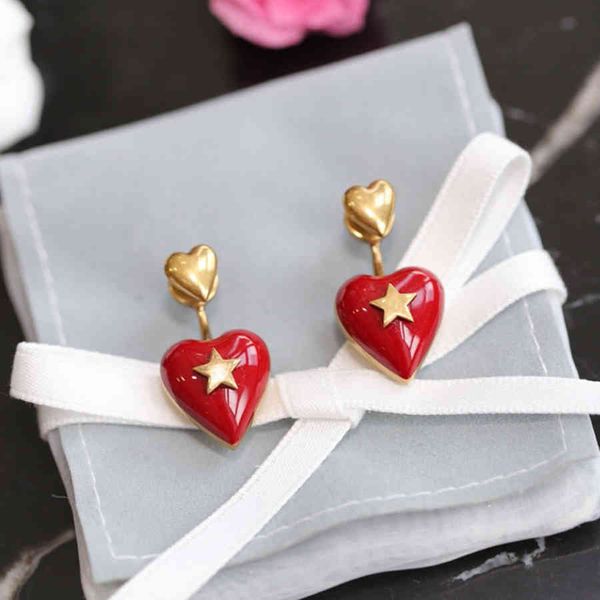 2021 trendy luxury jewelry 1:1 red heart earrings women gold stud ear accessories vintage star earring for lady decoration, Golden
2021 trendy luxury jewelry 1:1 red heart earrings women gold stud ear accessories vintage star earring for lady decoration, Golden