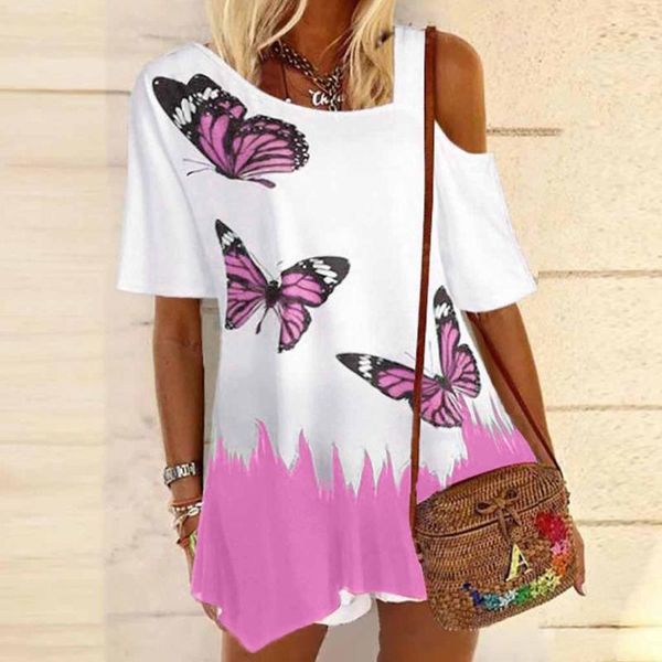 leakage shoulder summer fashion women's printed short sleeve crew-neck t-shirt personal style oversized t shirt, White
leakage shoulder summer fashion women's printed short sleeve crew-neck t-shirt personal style oversized t shirt, White