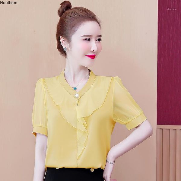 women's blouses & shirts chiffon slim casual blouse fashion short sleeve solid color v-neck button pullover summer 30018, White
women's blouses & shirts chiffon slim casual blouse fashion short sleeve solid color v-neck button pullover summer 30018, White