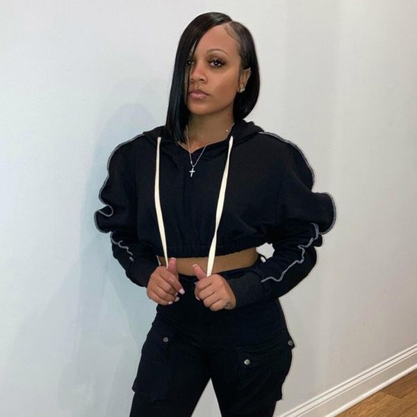 women's hoodies & sweatshirts women casual y2k solid color female ladies sports style long sleeve crop with drawstring, Black 
women's hoodies & sweatshirts women casual y2k solid color female ladies sports style long sleeve crop with drawstring, Black