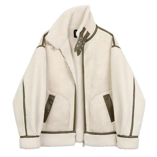 women's leather & faux trendy winter women lambs wool splicing jacket fur collar warm thick parkes stand lamb loose coat, Black
women's leather & faux trendy winter women lambs wool splicing jacket fur collar warm thick parkes stand lamb loose coat, Black