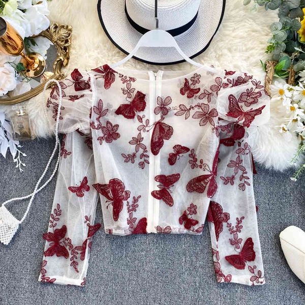 blouses embroidered butterfly flower mesh shirt elastic female o-neck long sleeve crop perspective zipper blouses shirts, White
blouses embroidered butterfly flower mesh shirt elastic female o-neck long sleeve crop perspective zipper blouses shirts, White