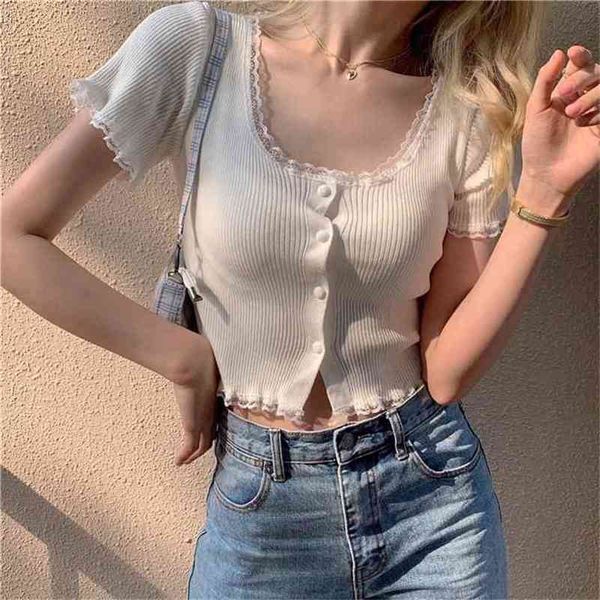 lace square collar short sleeve thin knit women's slim ice silk purple cardigan t-shirt in spring and summer 210529, White
lace square collar short sleeve thin knit women's slim ice silk purple cardigan t-shirt in spring and summer 210529, White