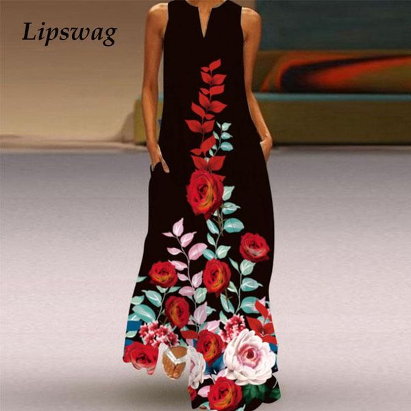 casual dresses summer vintage floral print loose maxi dress women v neck sleeveless boho party 2021 long beach vestidos, Black;gray
casual dresses summer vintage floral print loose maxi dress women v neck sleeveless boho party 2021 long beach vestidos, Black;gray