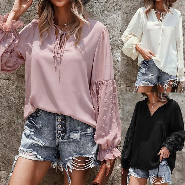 women's blouses & shirts 2021 fashion blouse summer causal solid color v-neck long sleeve splicing elegant womens, White
women's blouses & shirts 2021 fashion blouse summer causal solid color v-neck long sleeve splicing elegant womens, White