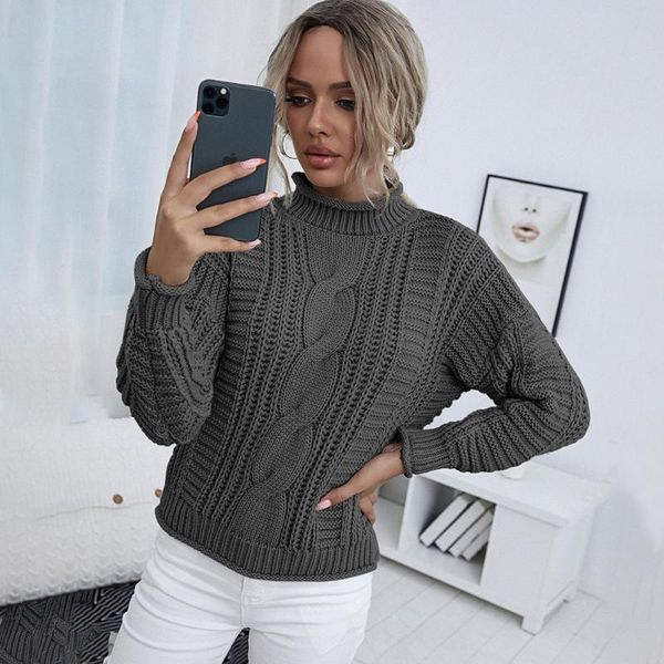 

women's sweaters knitwear 2021 gray knitted sweater female pullover turtleneck cozy knit thick thermal jumper mujer long sleeve crochet, White;black