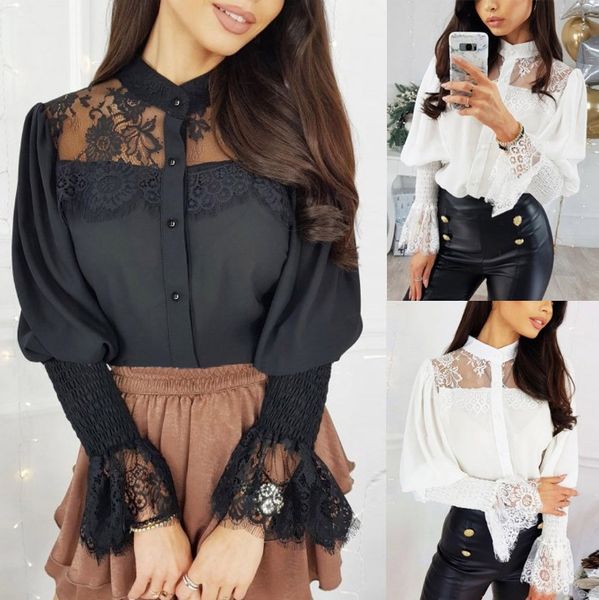 button shirts tunic blouses women fashion hollow out solid long sleeve stand collar lace shirt ladies see through, White
button shirts tunic blouses women fashion hollow out solid long sleeve stand collar lace shirt ladies see through, White