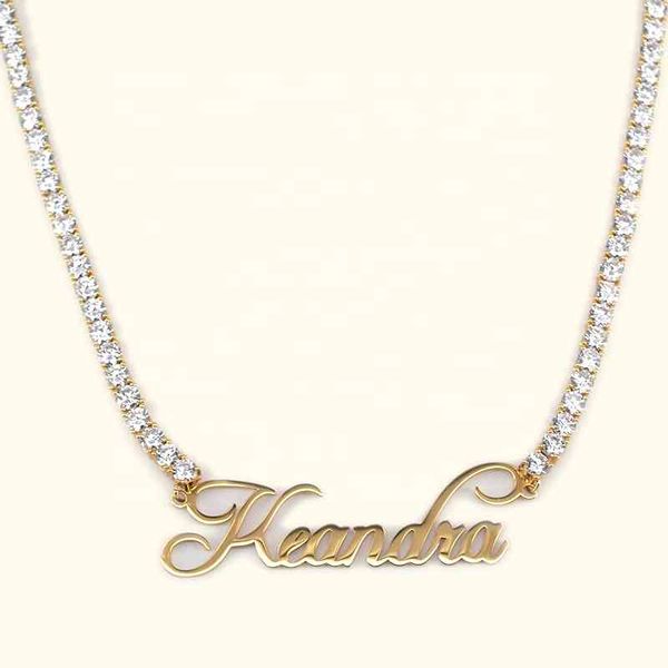 wholale 18k gold plated stainls steel personalised name necklace with tennis chain, Silver 
wholale 18k gold plated stainls steel personalised name necklace with tennis chain, Silver