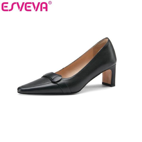dress shoes esveva 2021 elegant genuine leather female square high heels pointed toe basic women size 34-40, Black
dress shoes esveva 2021 elegant genuine leather female square high heels pointed toe basic women size 34-40, Black