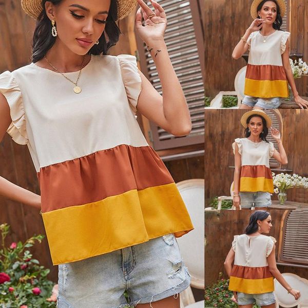 women's t-shirt summer loose and versatile three-color stitching shirt 2021 round neck fashion sleeveless top, White
women's t-shirt summer loose and versatile three-color stitching shirt 2021 round neck fashion sleeveless top, White