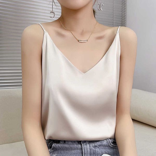 summer shiny v neck women satin silk harajuku t shirt sleeveless fashion 100%real silk woman tee casual female luxury 210616, White
summer shiny v neck women satin silk harajuku t shirt sleeveless fashion 100%real silk woman tee casual female luxury 210616, White
