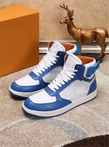 luxury designer rivoli white blue casual shoes high sneakers boot velcro with box, Black