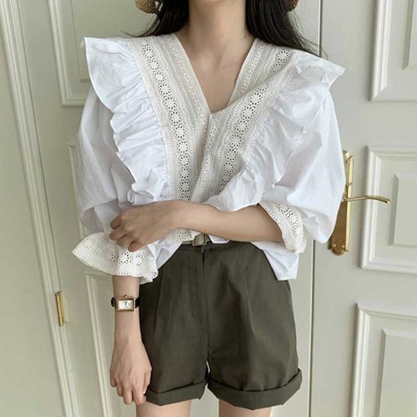 white lace ruffled summer cute sweet preppy style korean japan womens blouses single-breasted shirts 210601
white lace ruffled summer cute sweet preppy style korean japan womens blouses single-breasted shirts 210601