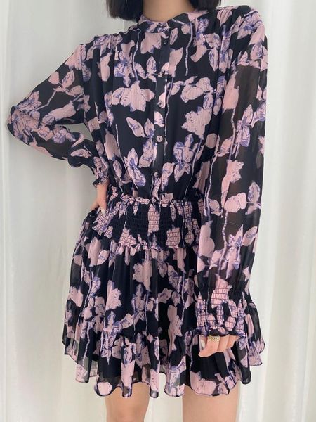 women pleated mini dress long sleeve o-neck floral printing buttons 2021 casual dresses, Black;gray
women pleated mini dress long sleeve o-neck floral printing buttons 2021 casual dresses, Black;gray