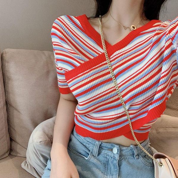 women's sweaters 2021 striped knit sweater short fashion slim pullover sleeve v-neck cross shirt a488, White;black
women's sweaters 2021 striped knit sweater short fashion slim pullover sleeve v-neck cross shirt a488, White;black