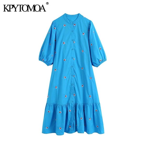 women chic fashion floral embroidery ruffled midi dress vintage puff sleeve button-up female dresses vestidos 210420, Black;gray
women chic fashion floral embroidery ruffled midi dress vintage puff sleeve button-up female dresses vestidos 210420, Black;gray