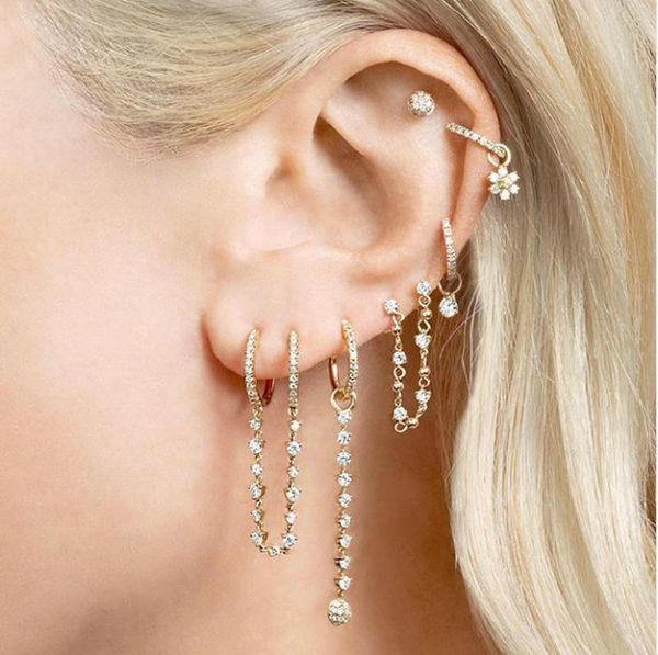 double piercing 2 hole tassel chain mini cz hoop earring prong setting tennis fashion women jewelry & huggie, Golden;silver
double piercing 2 hole tassel chain mini cz hoop earring prong setting tennis fashion women jewelry & huggie, Golden;silver