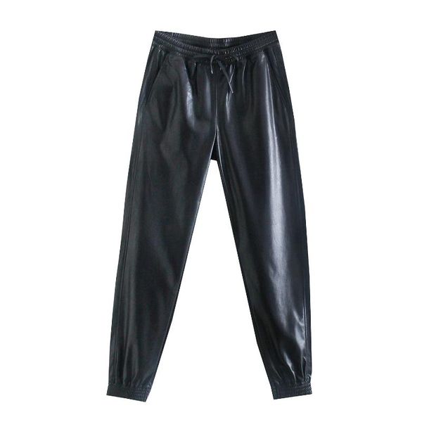women's pants & capris 2021 fashion vintage stylish pu leather pockets elastic waist drawstring tie ankle trousers pantalones mujer, Black;white
women's pants & capris 2021 fashion vintage stylish pu leather pockets elastic waist drawstring tie ankle trousers pantalones mujer, Black;white