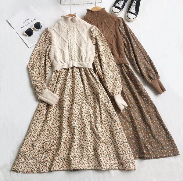 casual dresses autumn winter fashion temperament knitted stitching floral dress fake two-piece long-sleeved with belt women 2021, Black;gray
casual dresses autumn winter fashion temperament knitted stitching floral dress fake two-piece long-sleeved with belt women 2021, Black;gray