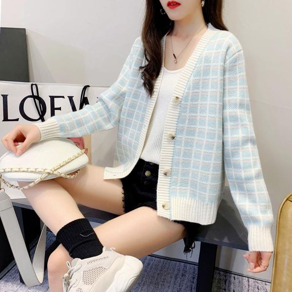women's net red fresh girl college style stitching plaid knitted cardigan v-neck sweater jacket men's jackets, Black;brown
women's net red fresh girl college style stitching plaid knitted cardigan v-neck sweater jacket men's jackets, Black;brown