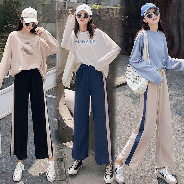 men's pants wide-leg women summer stripe patchwork female students korean loose high waist all-match thin casual sports trousers, Black
men's pants wide-leg women summer stripe patchwork female students korean loose high waist all-match thin casual sports trousers, Black