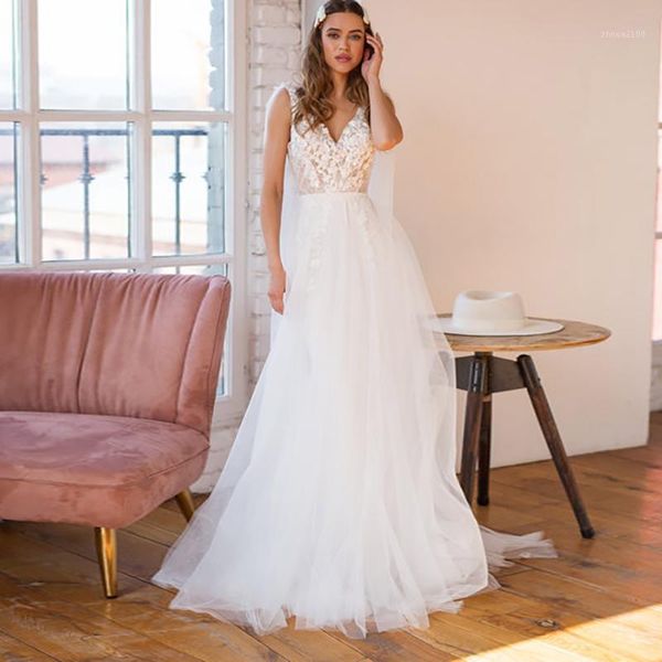 other wedding dresses romantic hippie beach boho dress 2021 a line v neck floor length applique tulle bridal gown with long ribbon1, White
other wedding dresses romantic hippie beach boho dress 2021 a line v neck floor length applique tulle bridal gown with long ribbon1, White