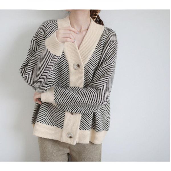 women's knits & tees women oversized knitted cardigan sweaters striped knitwear female v-neck casual loose outwear sweater coat, White
women's knits & tees women oversized knitted cardigan sweaters striped knitwear female v-neck casual loose outwear sweater coat, White