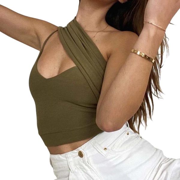 women summer vest solid color single shoulder hollow v-neck tight knitted crop for girls army green women's tanks & camis, White
women summer vest solid color single shoulder hollow v-neck tight knitted crop for girls army green women's tanks & camis, White