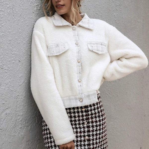 women plush jacket woolen coat streetwear casual high waist outfits white clothing jackets women's, Black;brown
women plush jacket woolen coat streetwear casual high waist outfits white clothing jackets women's, Black;brown