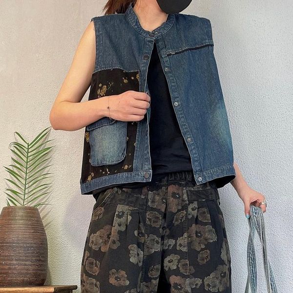 women's vests vintage loose jeans vest street fashion basic patchwork denim waistcoat spring elegant stand-up collar jackets woman 2021, Black;white
women's vests vintage loose jeans vest street fashion basic patchwork denim waistcoat spring elegant stand-up collar jackets woman 2021, Black;white