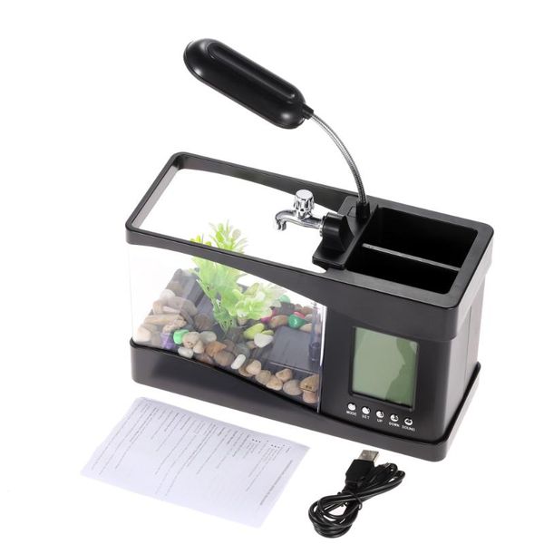 aquariums usb mini fish tank deskelectronic aquarium with water running led pump light calendar clock white black 
aquariums usb mini fish tank deskelectronic aquarium with water running led pump light calendar clock white black