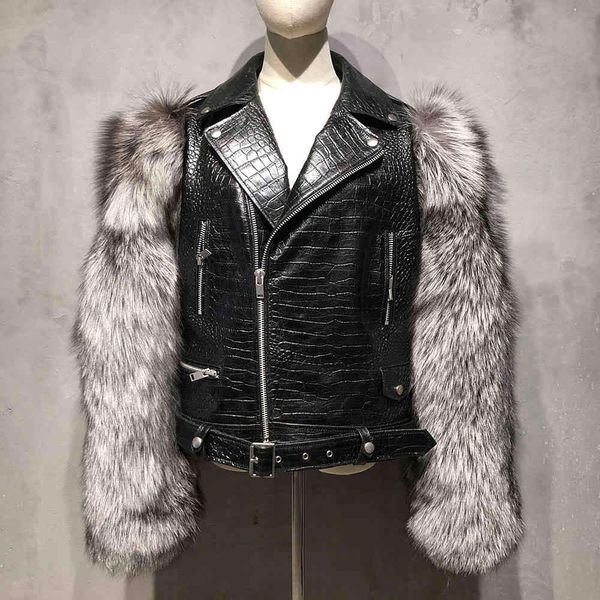 yoloagain women short genunie ladies silver fox fur sleeve green rocodile leather jacket 201120, Black
yoloagain women short genunie ladies silver fox fur sleeve green rocodile leather jacket 201120, Black