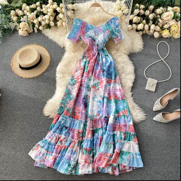 bohemian women dresses tie dye printed long dress autumn female v neck short sleeve high waist vacation ruffle vestidos, Black;gray
bohemian women dresses tie dye printed long dress autumn female v neck short sleeve high waist vacation ruffle vestidos, Black;gray