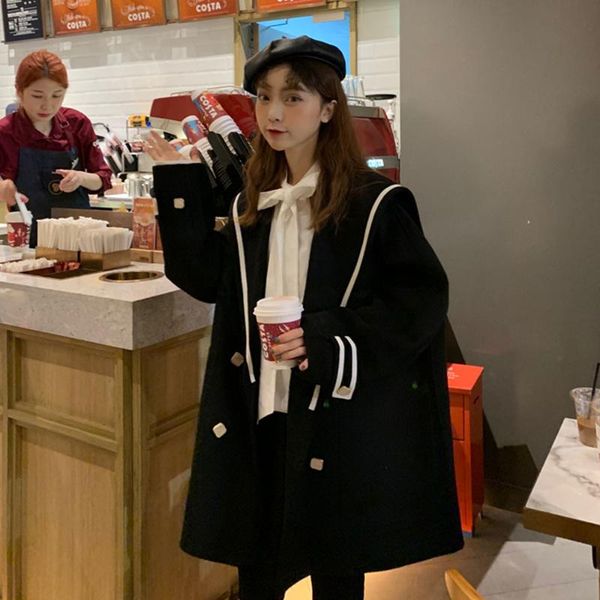 women's wool & blends 2021 female college style design navy collar loose mid-length fall thin woolen coat women sweet and cute casual, Black
women's wool & blends 2021 female college style design navy collar loose mid-length fall thin woolen coat women sweet and cute casual, Black