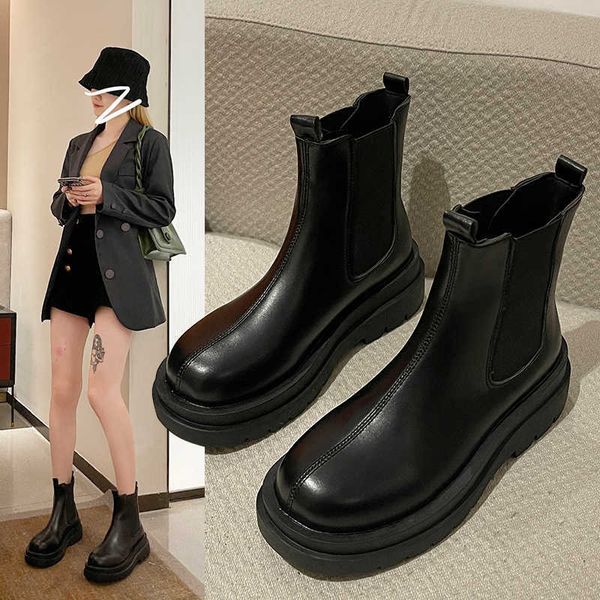 

boots boots-women shoes round toe chelsea 2021 high heel ladies autumn rock lolita basic rome increased internal pvc ankle fabr y1018, Black