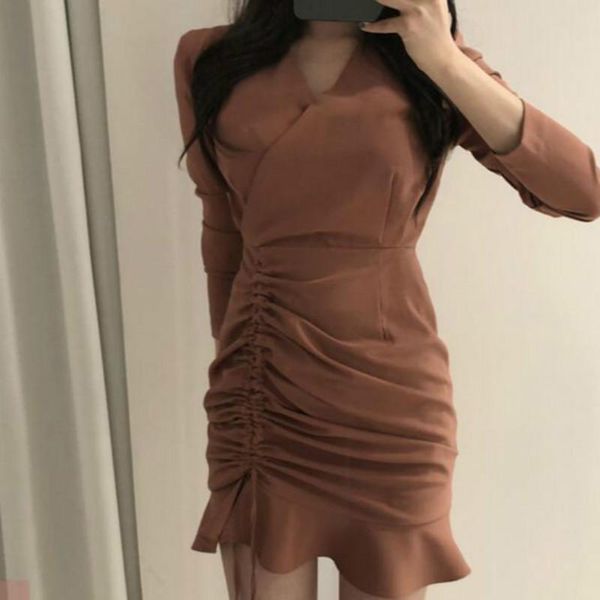 casual dresses women autumn mini bud dress v neck drawstring vestidos bodycon robe femme wrap hips ruffle hem sukienki jurken long slee, Black;gray
casual dresses women autumn mini bud dress v neck drawstring vestidos bodycon robe femme wrap hips ruffle hem sukienki jurken long slee, Black;gray