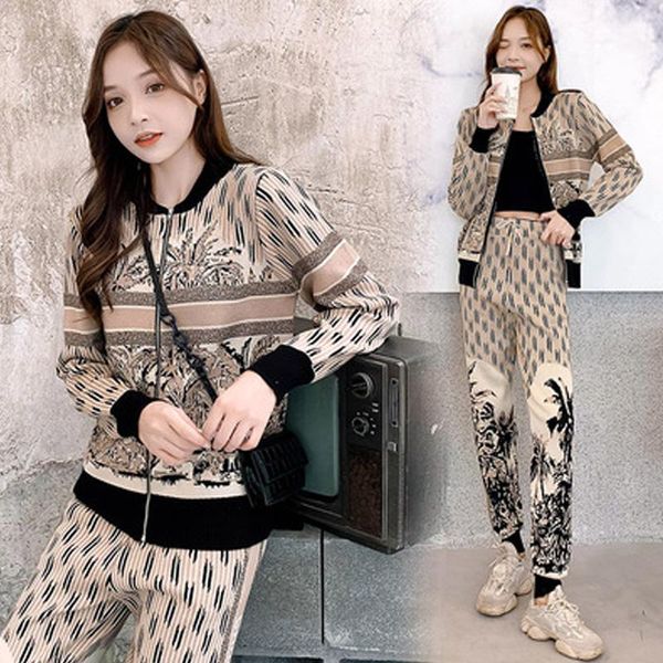 women's two piece pants designer england style design chic ins coconut tree striped letter print loose knitted sweater zipper cardigan+, White
women's two piece pants designer england style design chic ins coconut tree striped letter print loose knitted sweater zipper cardigan+, White