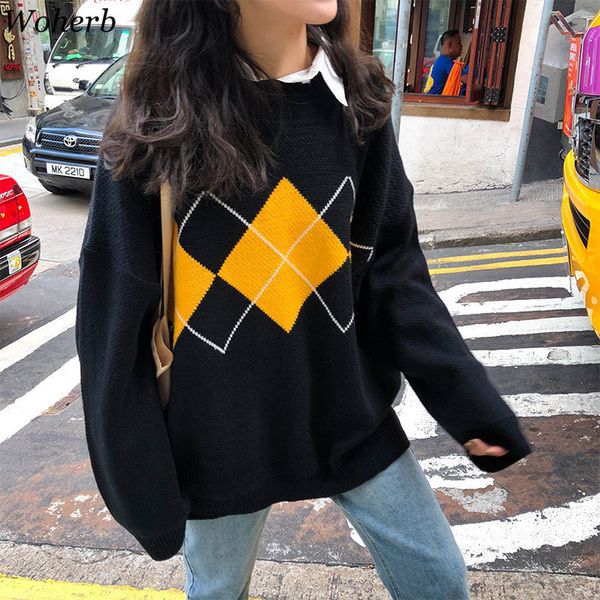 autumn winter striped plaid women sweater loose female knitted jumpers ladies casual sweaters pullovers knit 210417, White;black
autumn winter striped plaid women sweater loose female knitted jumpers ladies casual sweaters pullovers knit 210417, White;black