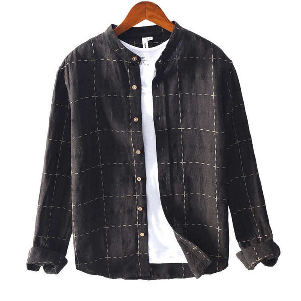 plaid long sleeved shirts for men stand collar gray designer shirt male cotton linen casual fashion single breasted clothes 210601, White;black
plaid long sleeved shirts for men stand collar gray designer shirt male cotton linen casual fashion single breasted clothes 210601, White;black