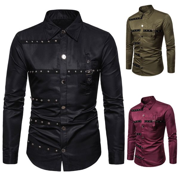 men's long turn down collar gothic style cardigan shirt with rivet single-breasted, White;black
men's long turn down collar gothic style cardigan shirt with rivet single-breasted, White;black