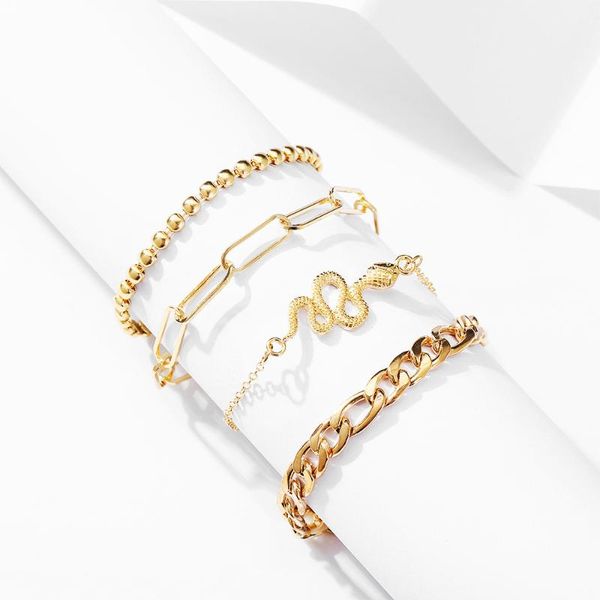 link, chain 4 pcs/set gold color snake bracelet women bohemian cuban beads link charm men jewelry, Black
link, chain 4 pcs/set gold color snake bracelet women bohemian cuban beads link charm men jewelry, Black