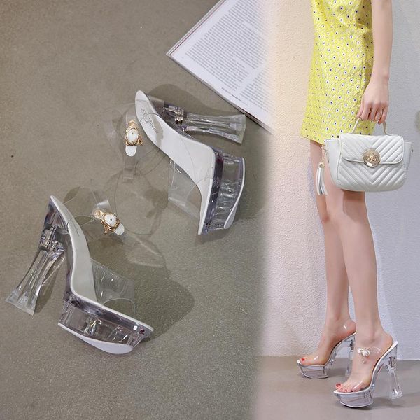 slippers thick heel super high sandals summer 14cm waterproof platform bottom fish mouth shoes transparent rhinestones, Black
slippers thick heel super high sandals summer 14cm waterproof platform bottom fish mouth shoes transparent rhinestones, Black